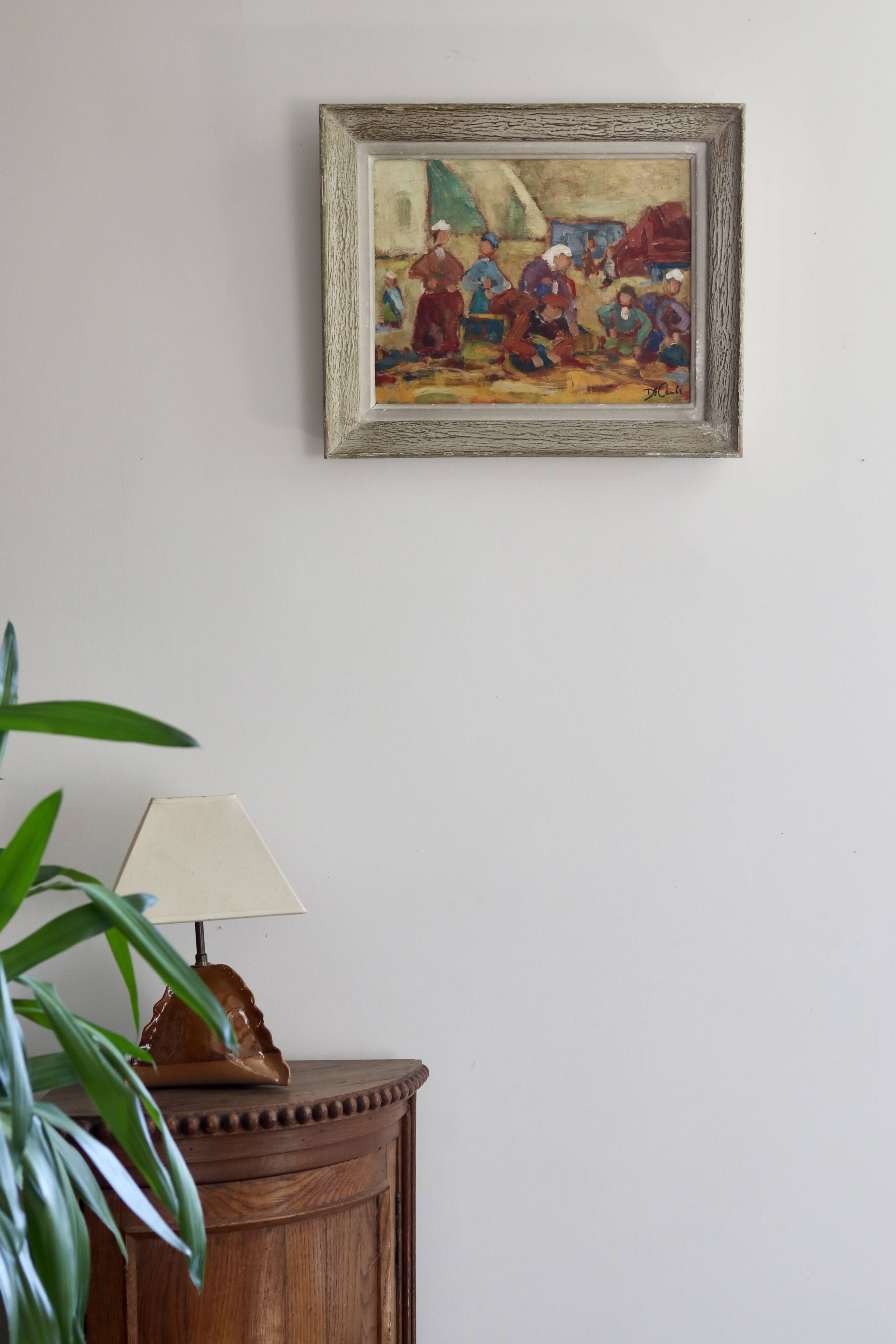 Scène bretonne, acrylique sur panneau signé, Vers 1940