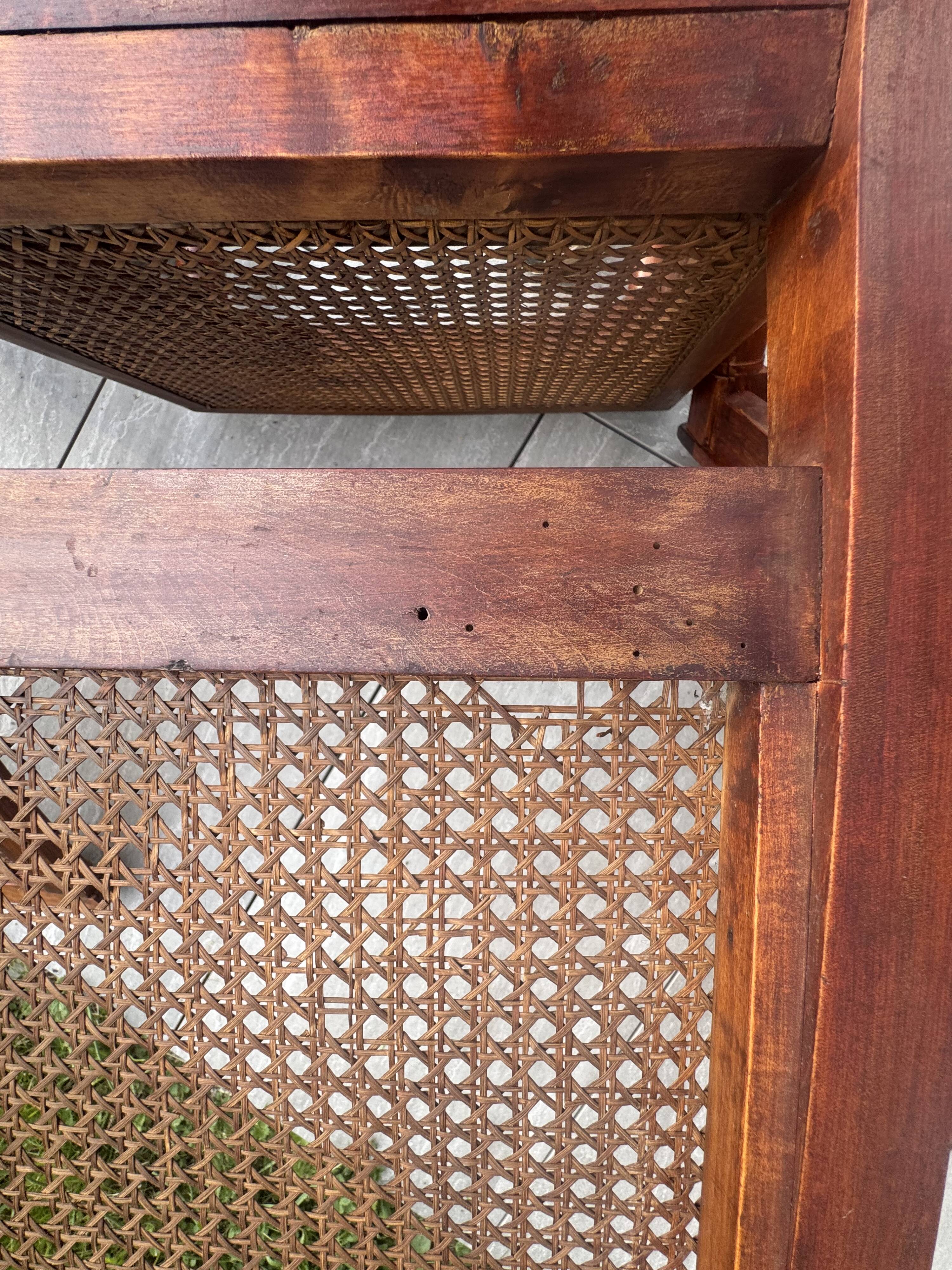 Set of four antique Louis XVI style chairs, wood and cane