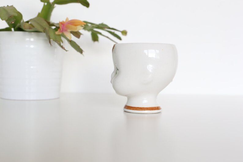 Vintage flower pot face, ceramic