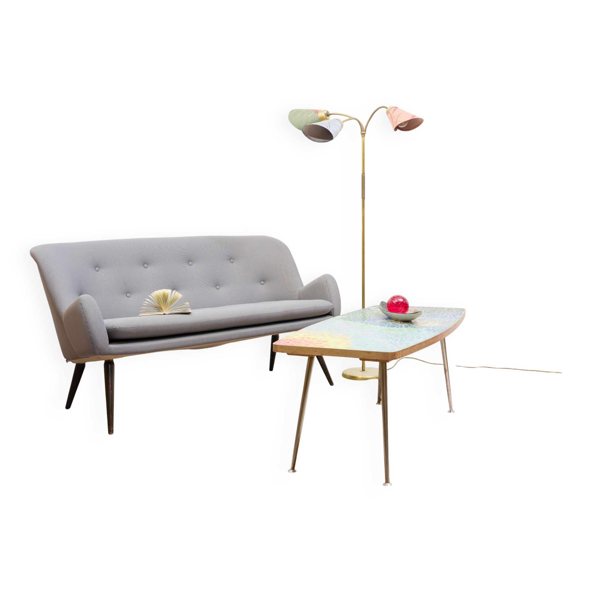 2.5-seater cocktail sofa, 1950s. Professionally restored.