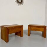 2 bedside tables in elm, designed by Maison Regain, France, 1970s.