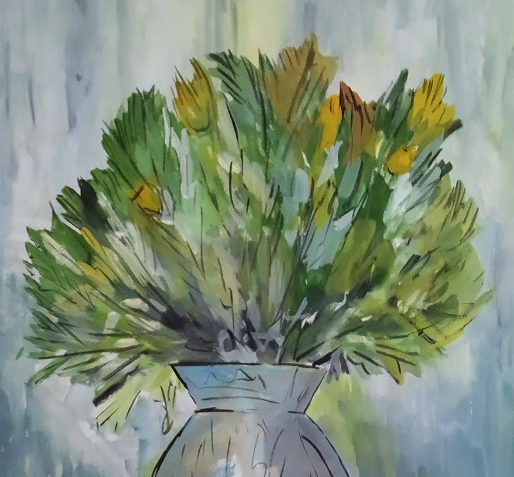 Aquarelle 'Vase au Bouquet 1967' signé de BUAZAUX