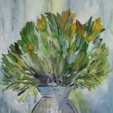 Watercolor 'Vase au Bouquet 1967' signed by BUAZAUX