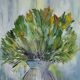 Watercolor 'Vase au Bouquet 1967' signed by BUAZAUX