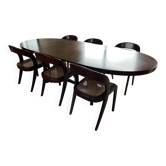 Baumann oval extendable dining room table and 6 Baumann Sled chairs known as gondola