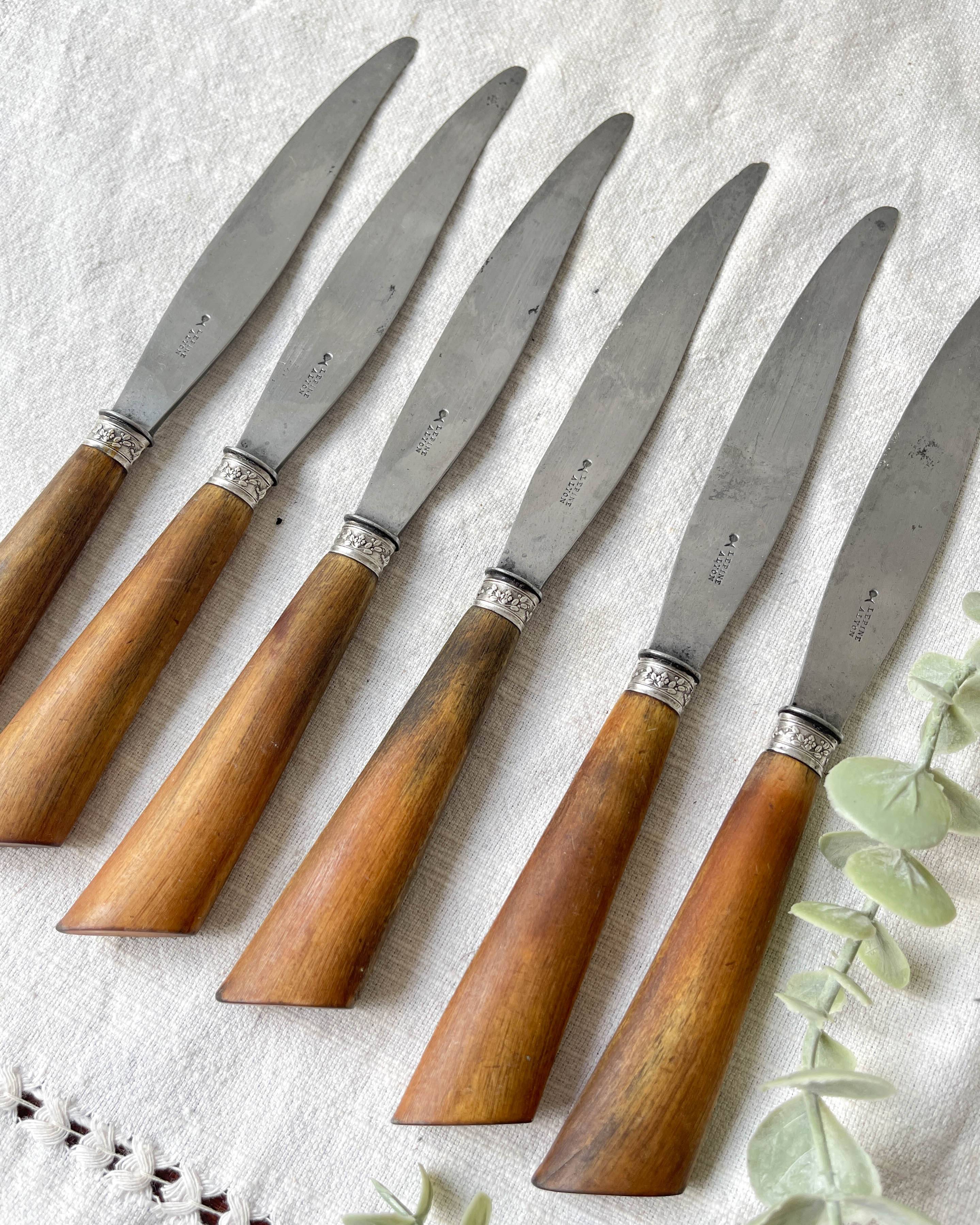 6 Vintage Horn Knives Silver Steel Blade LEPINE A LYON France 19th Century