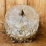 Glass and chiseled bronze ceiling light from the 50s/60s