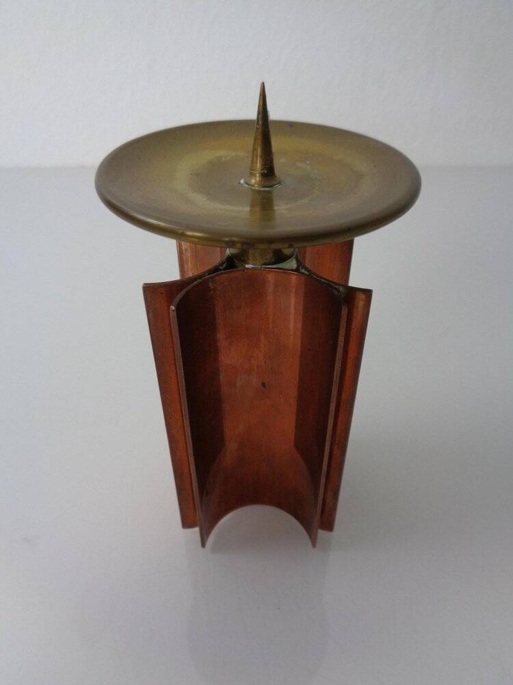 Vintage German Brutalist Candleholder in Copper and Brass, 1960s