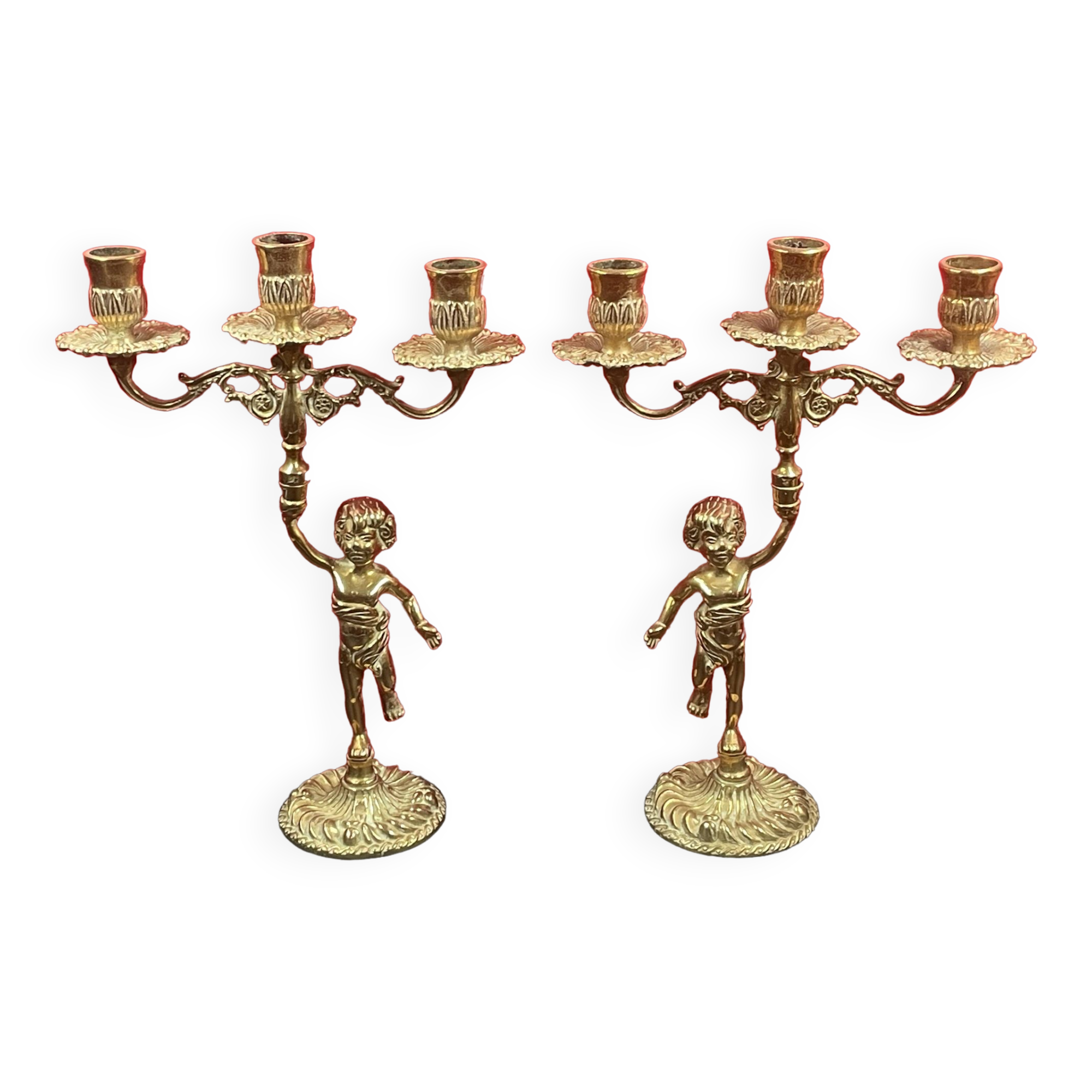 Very Beautiful Pair of Candlestick Candelabra circa 1950 in bronze/brass 30 cm