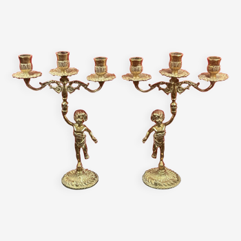 Très Belle Paire de Candelabre chandelier vers 1950  en bronze/laiton 30 cm