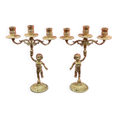 Very Beautiful Pair of Candlestick Candelabra circa 1950 in bronze/brass 30 cm