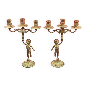 Very Beautiful Pair of Candlestick Candelabra circa 1950 in bronze/brass 30 cm