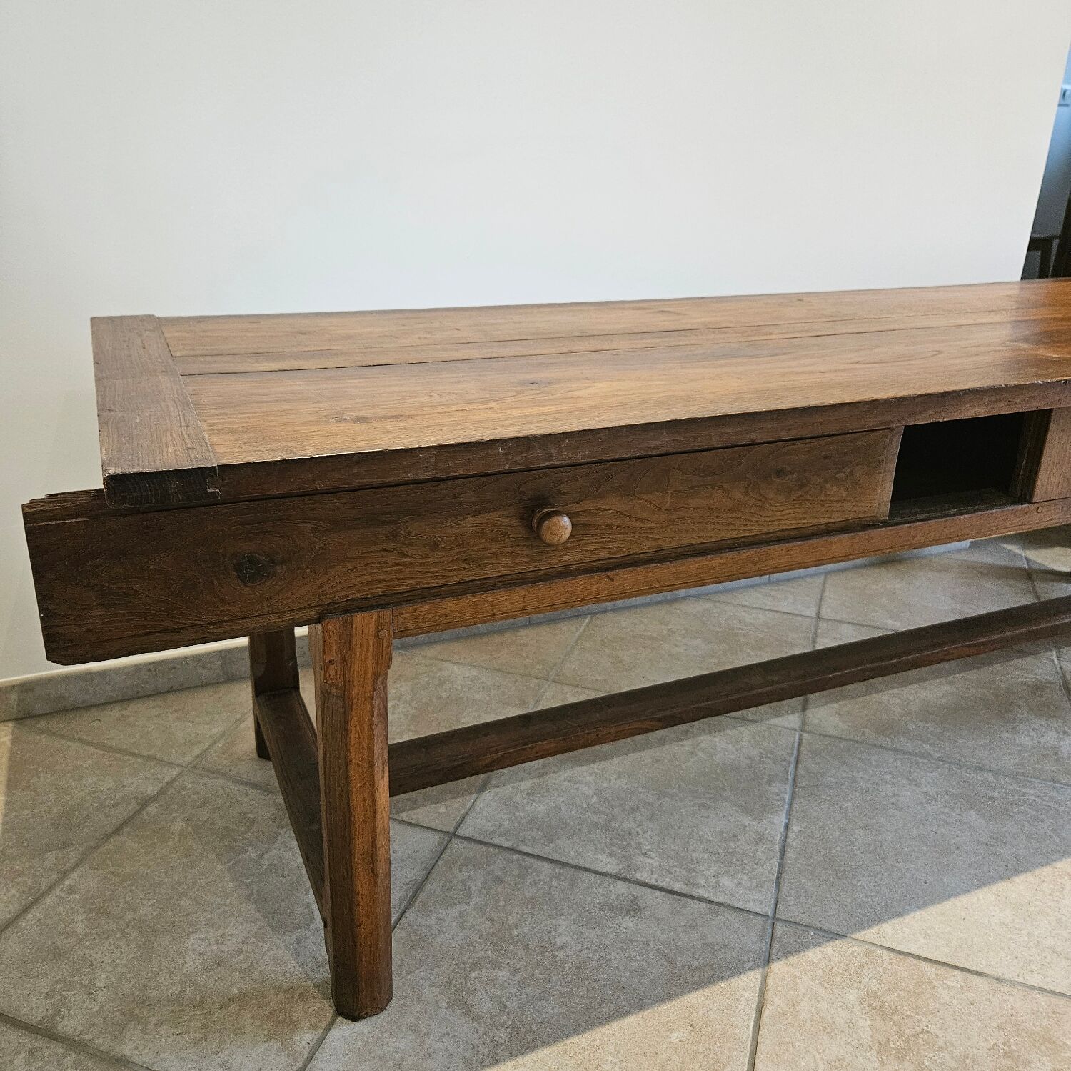 Farm table, solid oak console, late 18th to early 19th century.