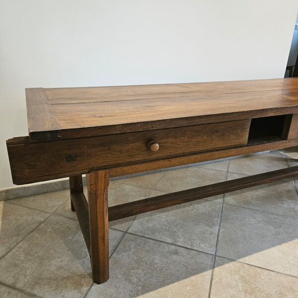 Table de ferme, console en chêne massif, fin XVIIIème-début XIXème