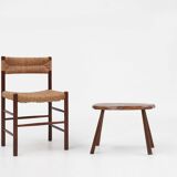 Mid-century Wabi Sabi stool or side table in oak, France ca. 1850