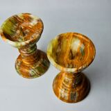 Pair of onyx and brass candle holders, Italy, 1980