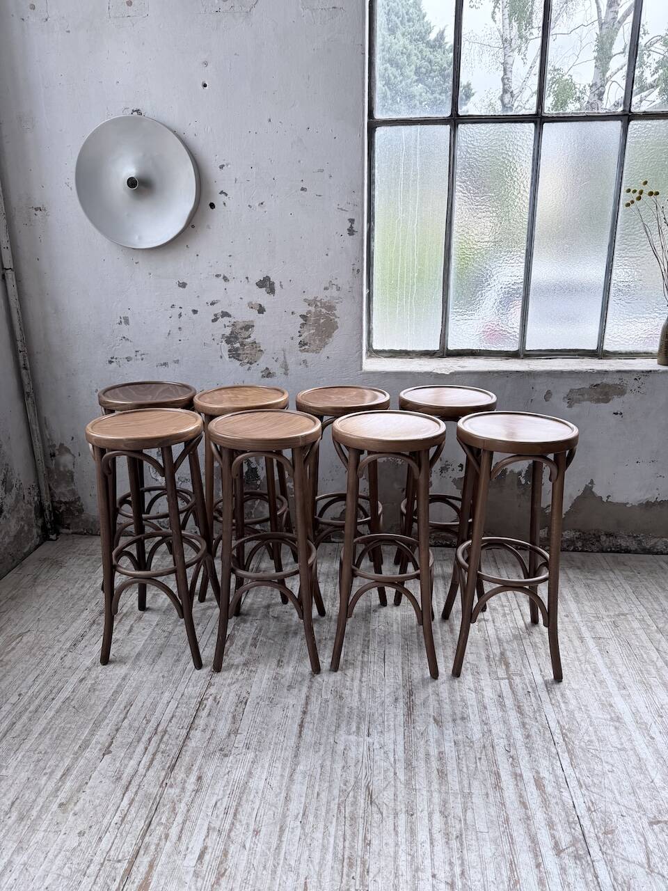 Set of 8 Baumann bistro bar stools.
