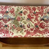 Art-deco walnut bench with floral fabric