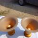Pair of golden aluminum lamps from the 1960s