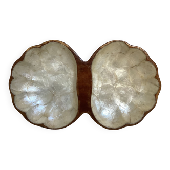 Fruit basket mother-of-pearl and wood empty pocket