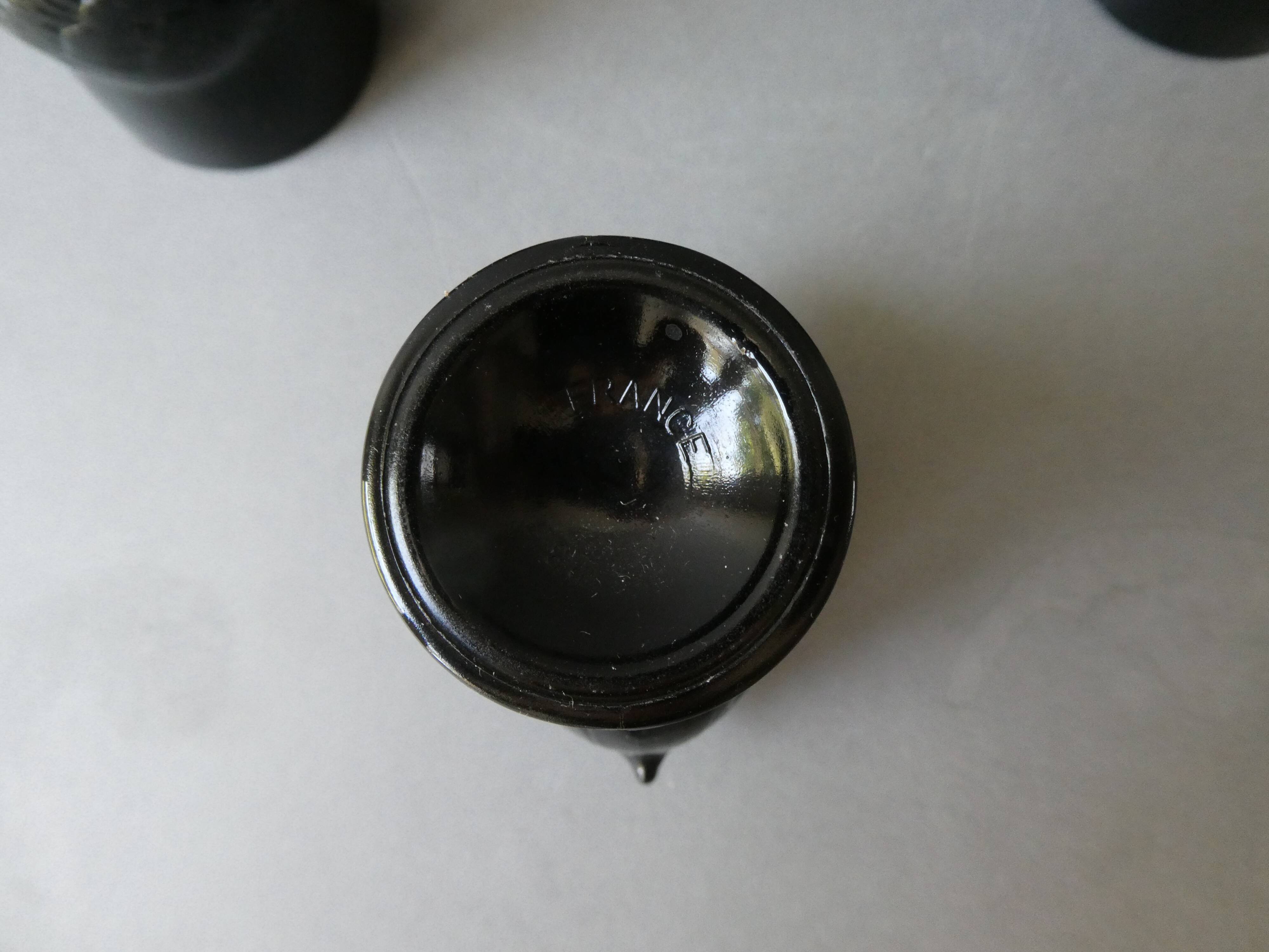 Set of 6 black opaline glass coquetiers, France, 70s