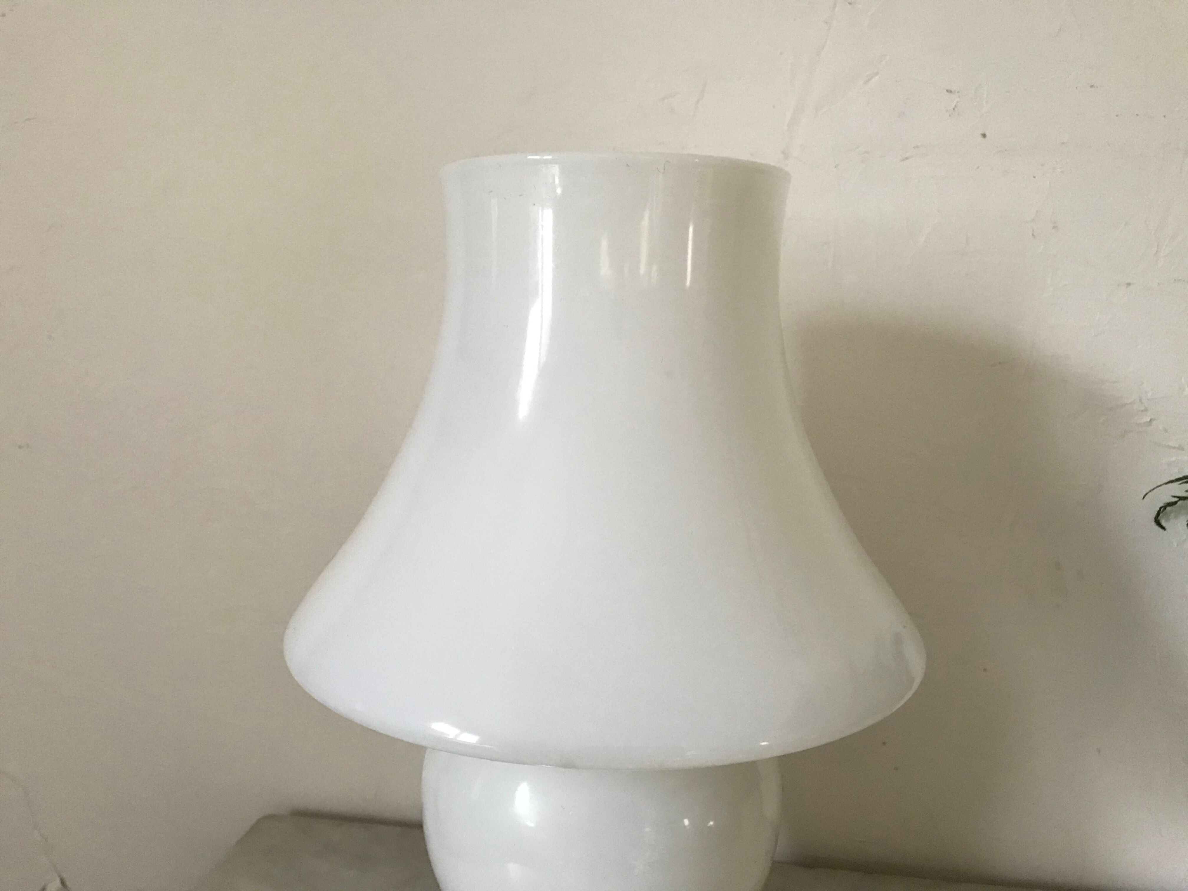 Vintage opaline and brass mushroom lamp