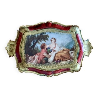 Old Florentine wooden tray - 18th century lovers' decor - Made in Italy
