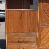 Rattan wardrobe/secretary Audoux & Minnet  style 1950