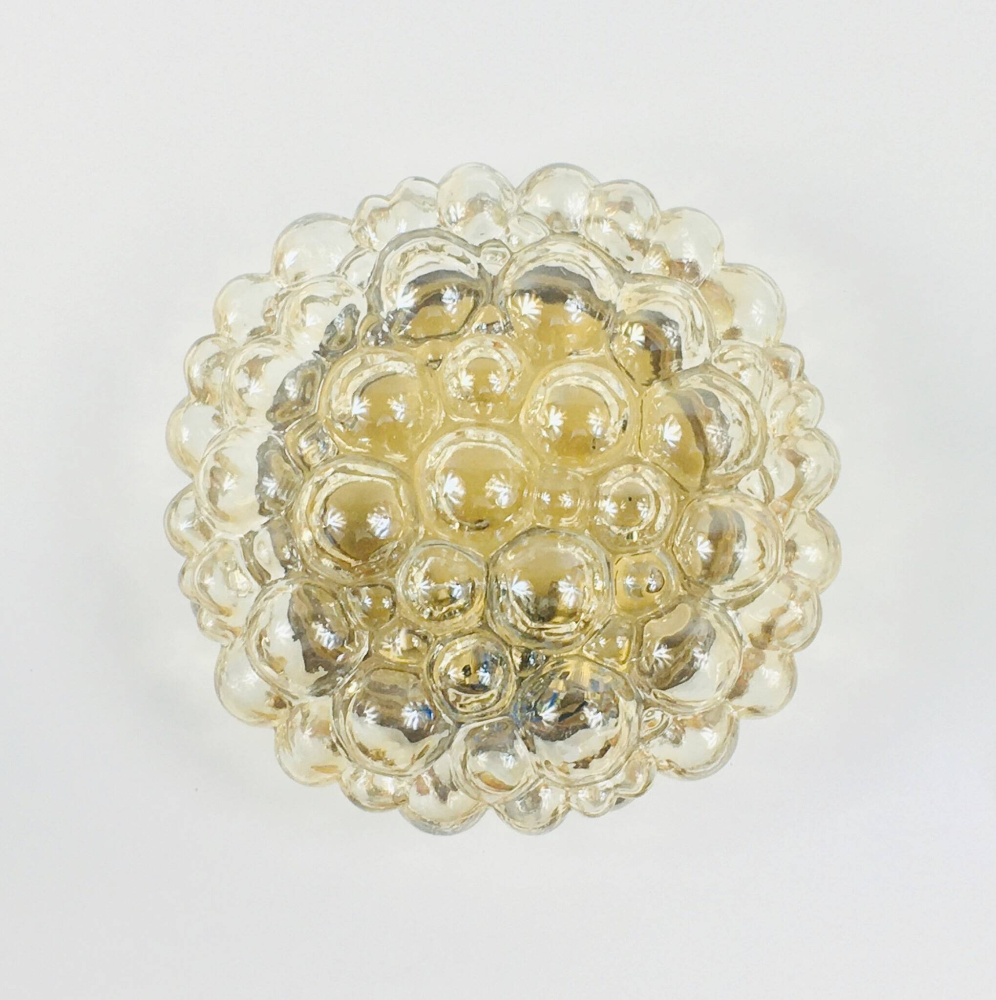 Large Amber Bubble Glass Ceiling Light/Flush Mount by Helena Tynell for Limburg, Germany, 1960s