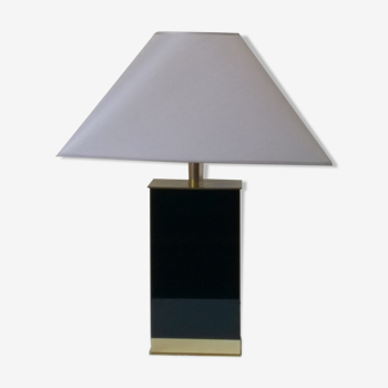 Lampe de table en bois laqué noir et laiton