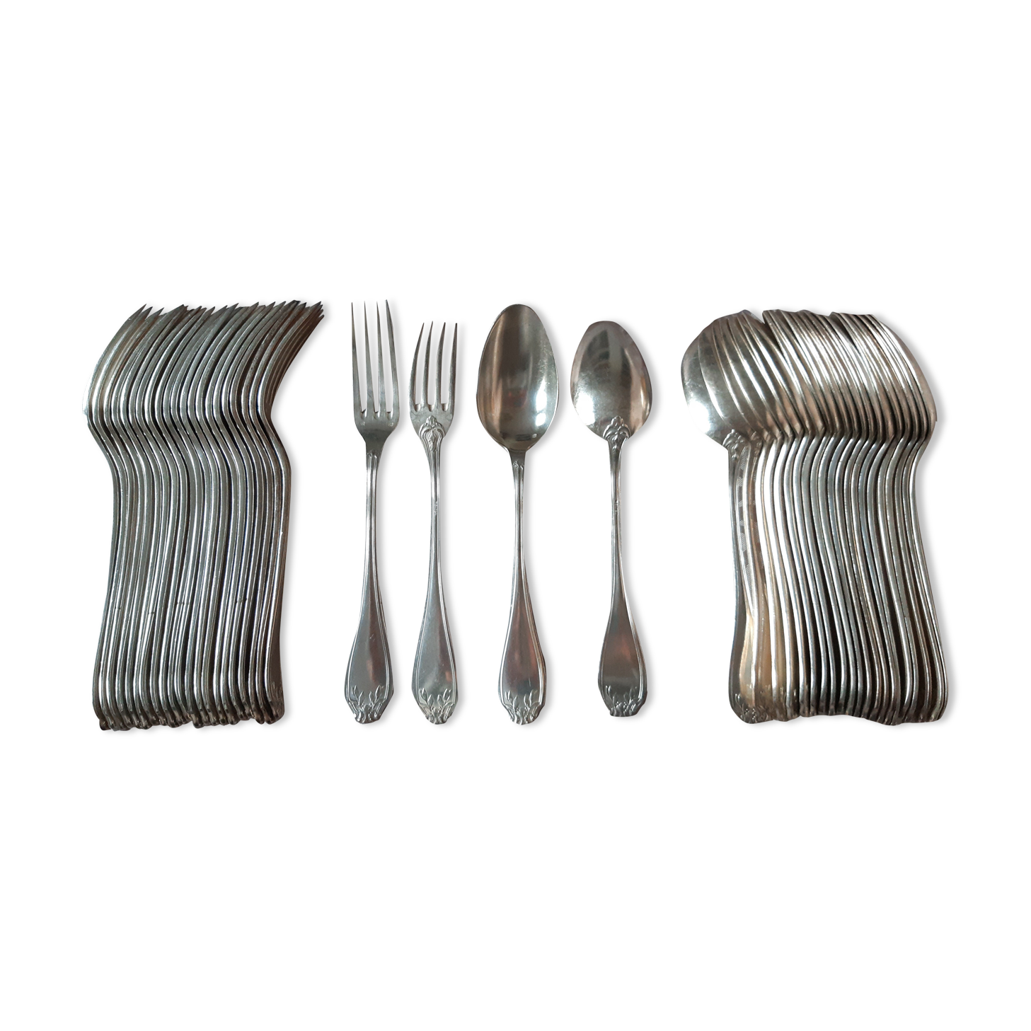 Art nouveau housewife, 48 pieces, 24 guests, foliage model, silver metal