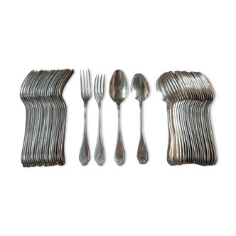 Art nouveau housewife, 48 pieces, 24 guests, foliage model, silver metal