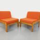 Set of 2 vintage Baumann armchairs in orange fabric and wood from the 80s