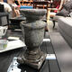 Ceramic candle holder in "Raku" style, blue-grey crackled.