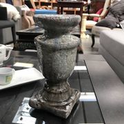 Porte bougie en céramique type « Raku », craquelé gris bleu