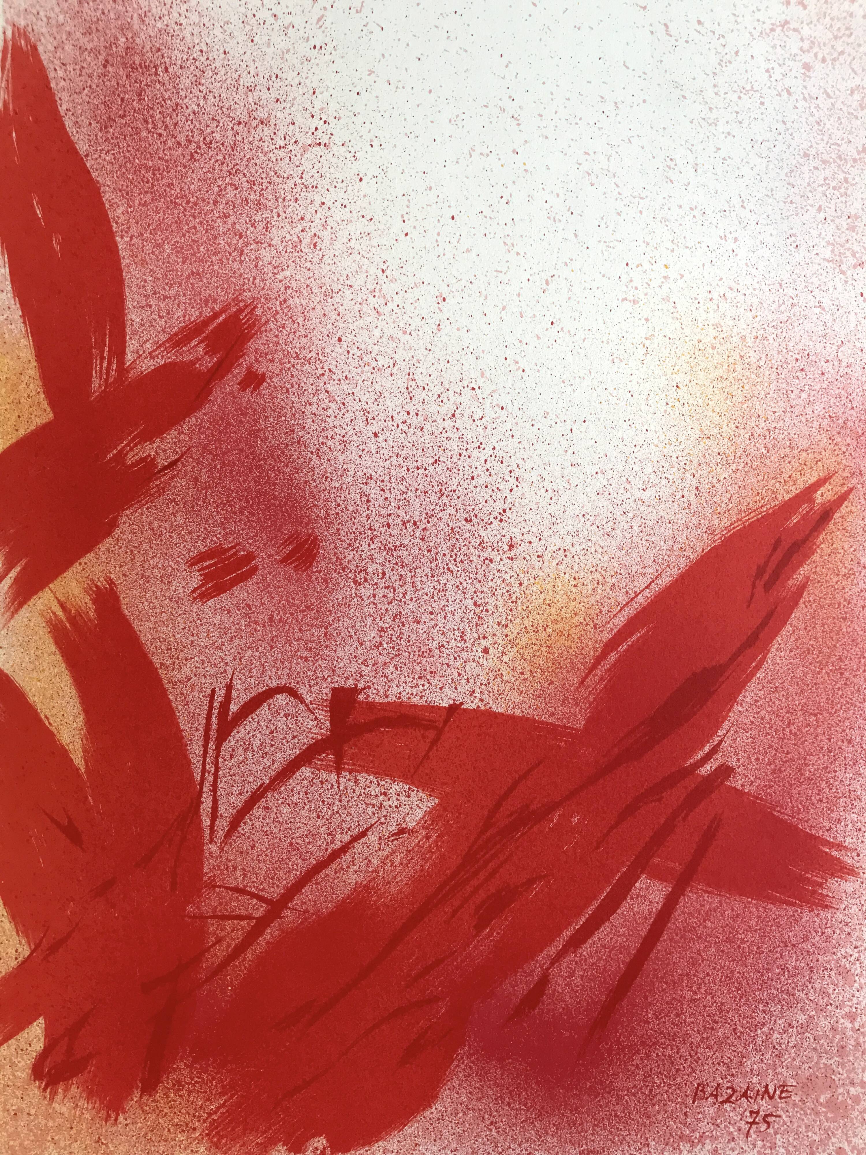 Original lithograph by jean bazaine, monograph in red, 1975