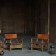Pair of Spanish brutalist armchairs from the 1960s, wood and leather.