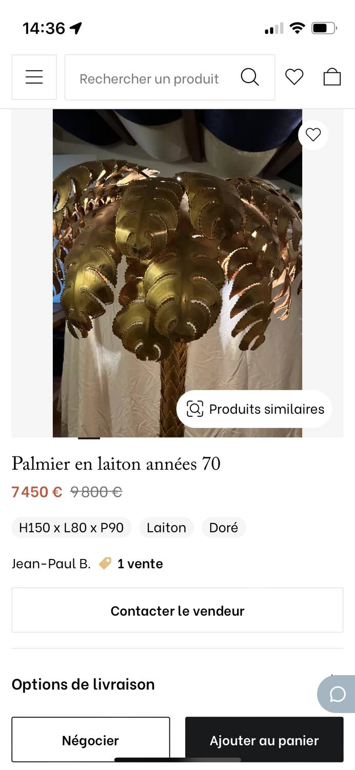 Brass palm tree 1970s Art Deco