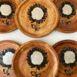 Suite de 6 assiettes à dessert décor tournesol la colombe Vallauris