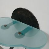 Artisanal wrought iron and cast glass leaning console table