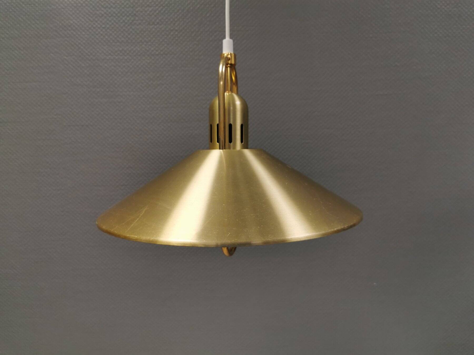 Brass-colored aluminum pendant lamp from Swedish Belid 1980s.