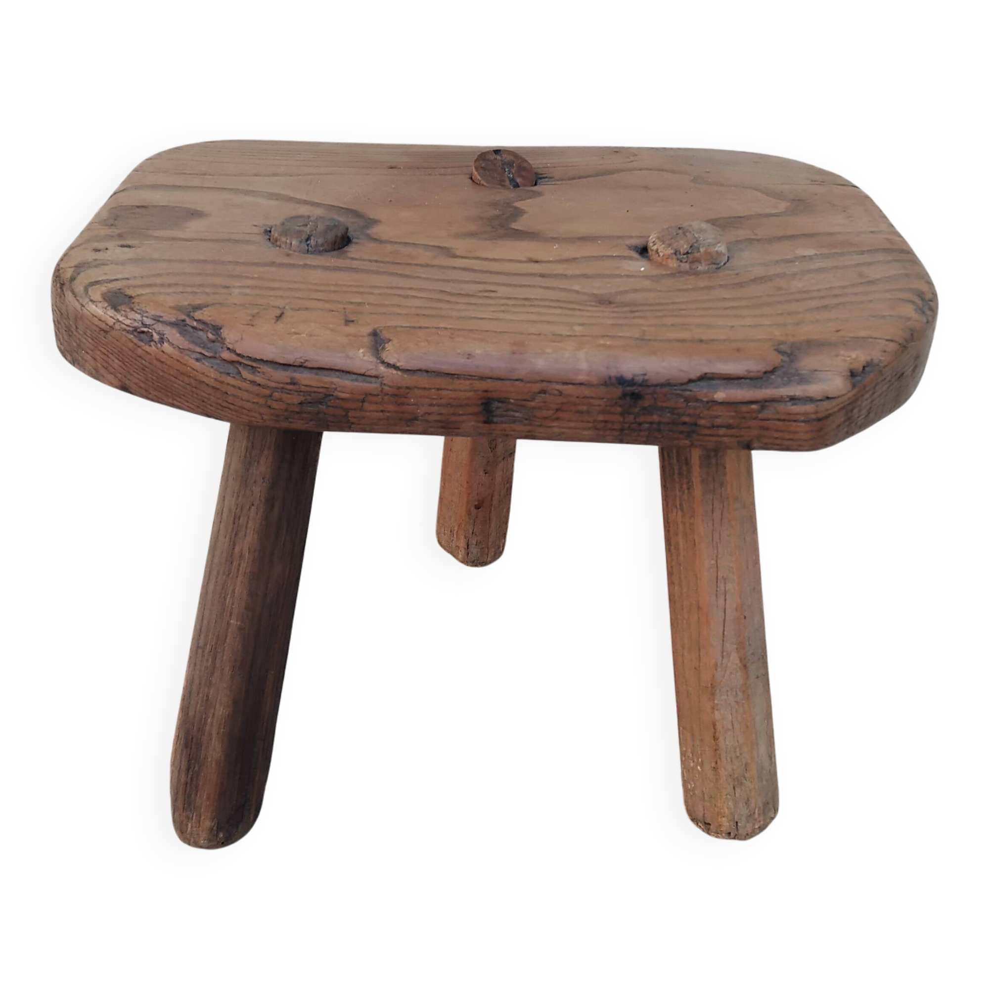 Tabouret tripode de ferme vintage en bois