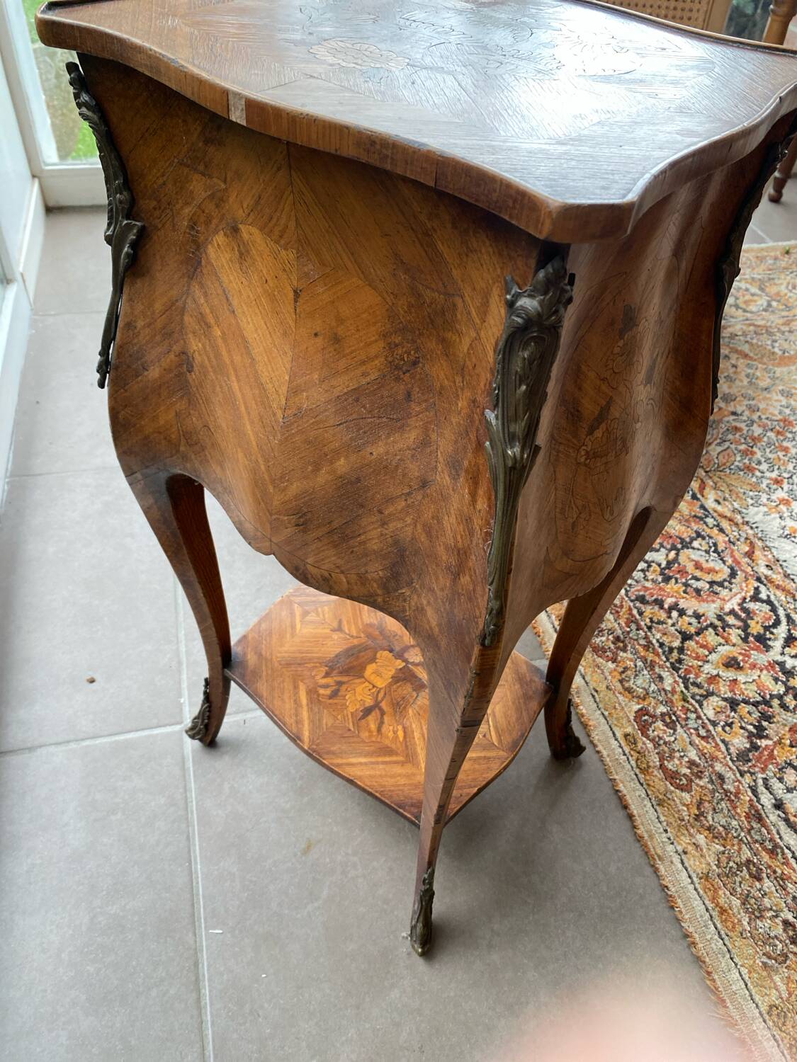 Louis XV inlaid curved bedside table