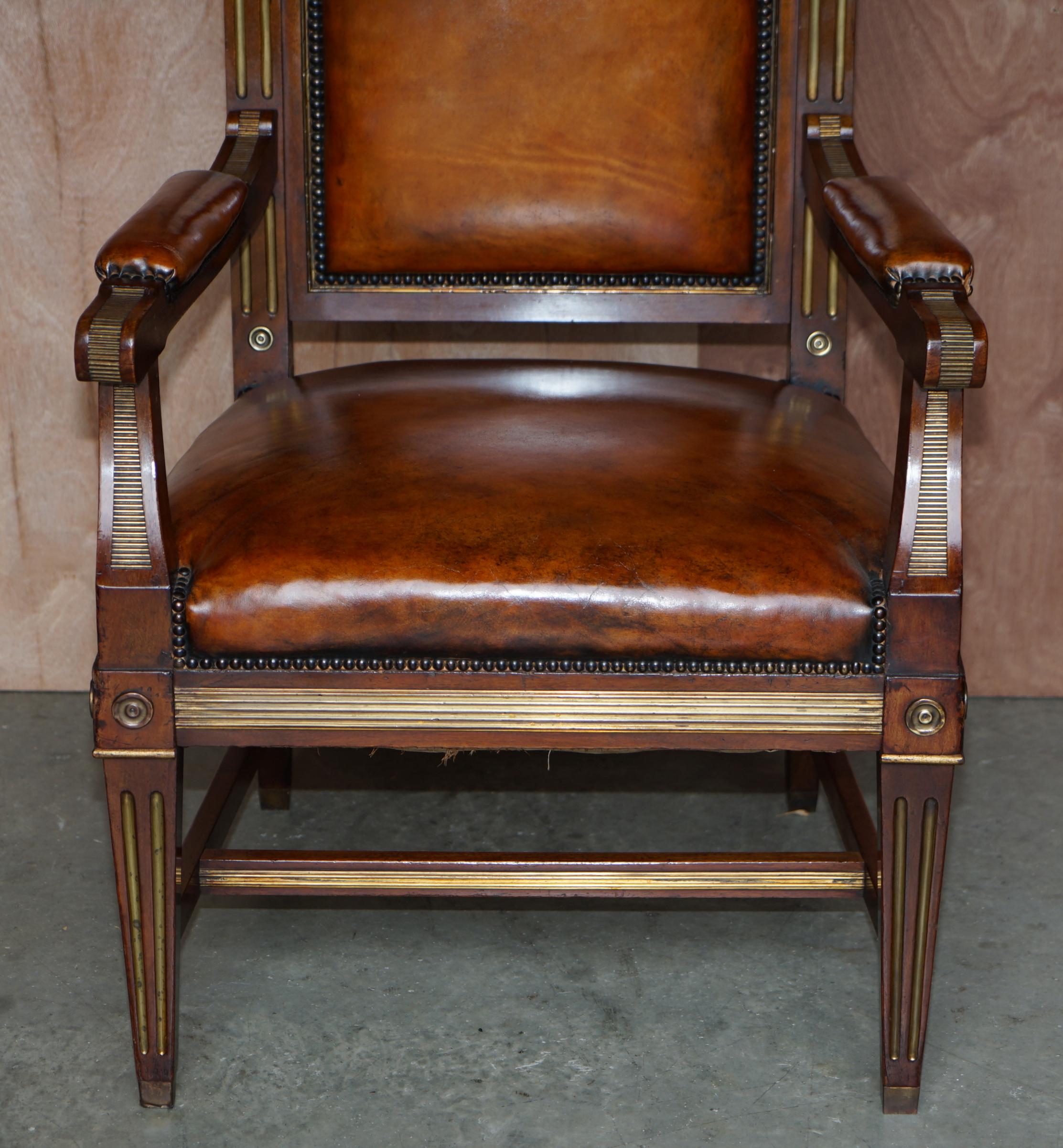 Restored antique Russian hardwood partner desk and leather armchair.