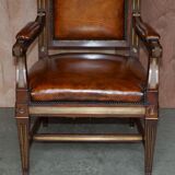 Restored antique Russian hardwood partner desk and leather armchair.