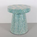 Mushroom style turquoise pearlescent mosaic coffee table 45x52 cm
