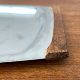 Danish stainless steel and teak plateau from the mid-century of Lundtofte, Denmark, 1960s.