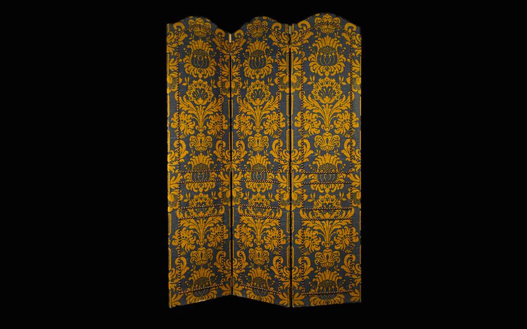 19th century fabric screen and wooden structure