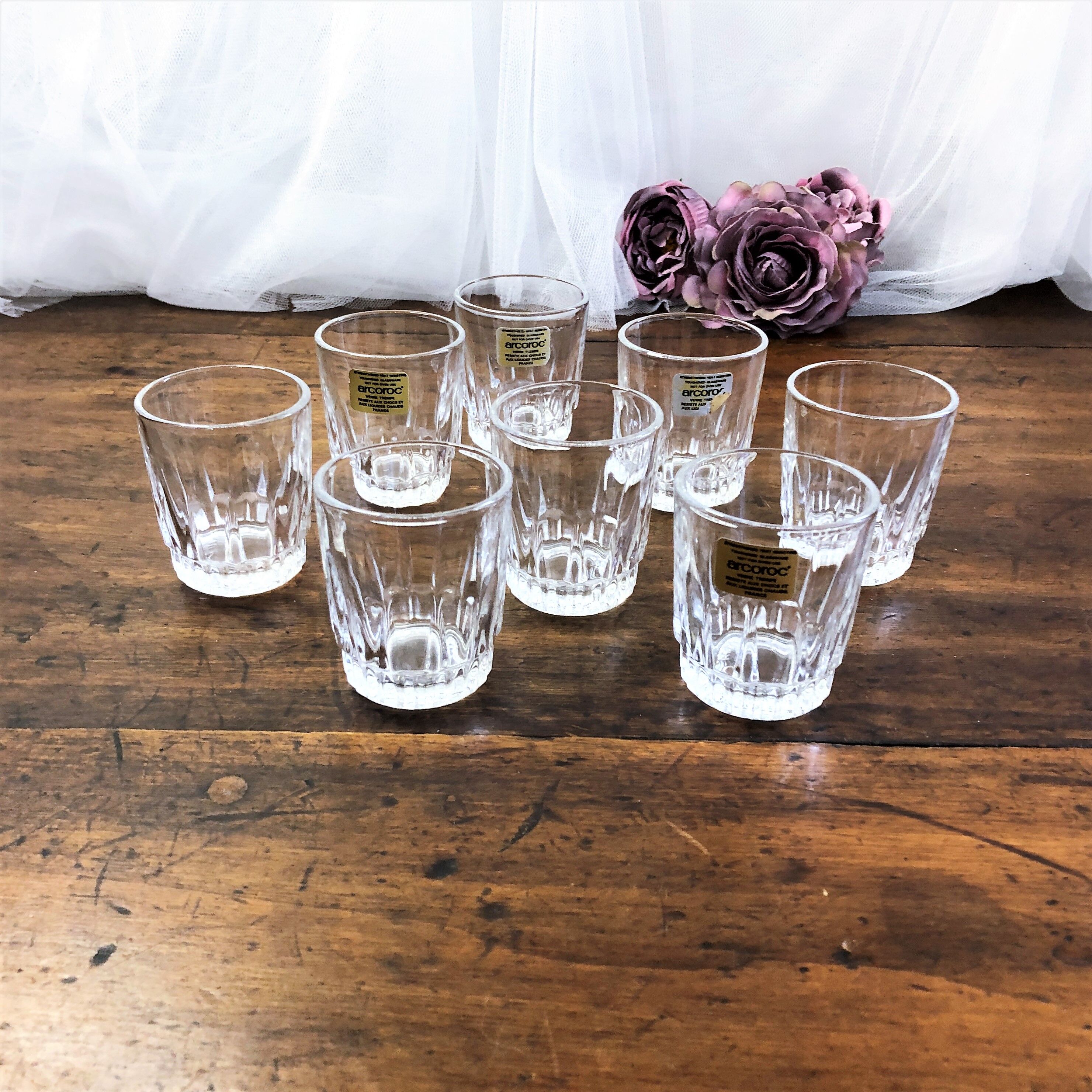 Set of 8 cut glass shot glasses France Arcoroc