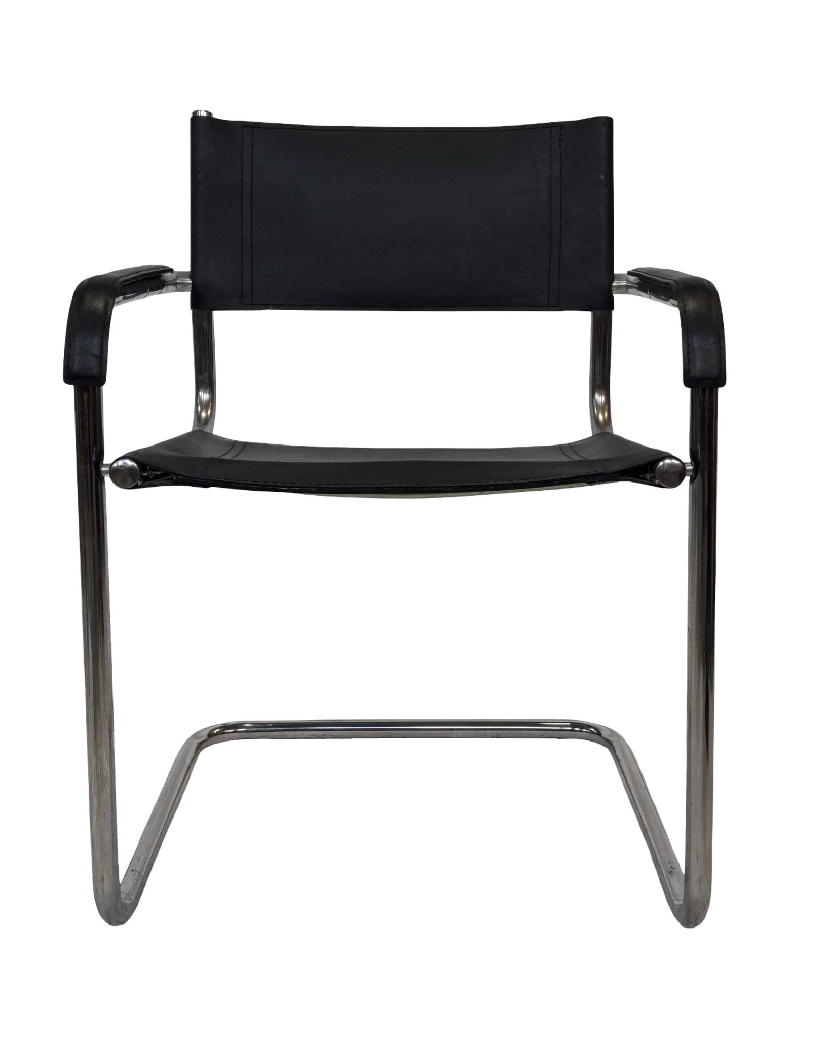 Set of 4 bauhaus cantilever chairs black leather and chrome design 80's